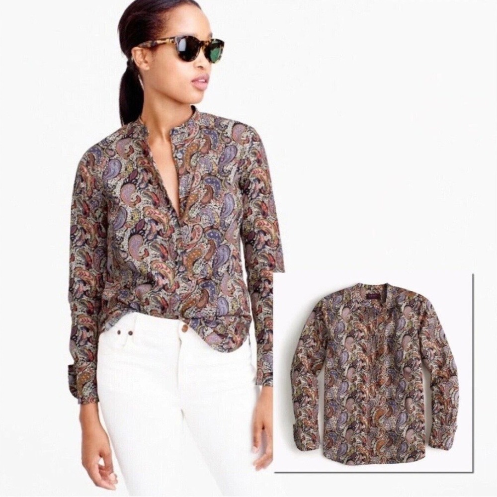 J Crew Liberty Art Fabrics Paisley Eastern Voyage Print Button Down Shirt Size 6